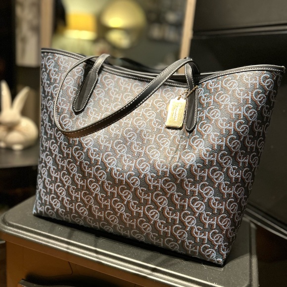 Coach Navy Canvas & Leather City Tote with Monogram Print Bag - Picture 1 of 2